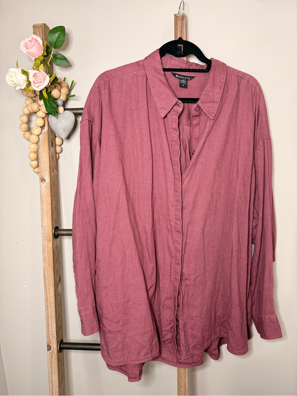 Athleta Dusty Rose Linen Long Sleeve Casual Neutral Button-Up Shirt Size 3X